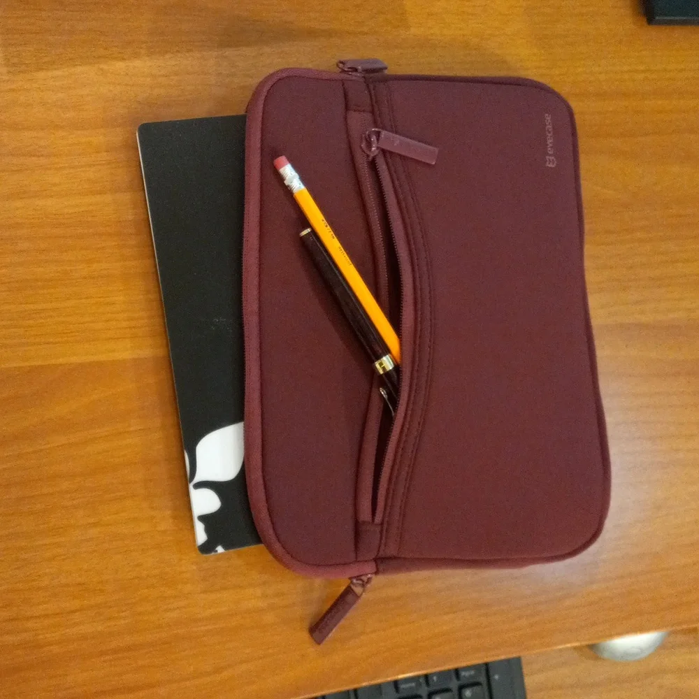 Evecase Tablet IPad Portable Padded Zipper Case Burgundy Pouch Bag With Hardware